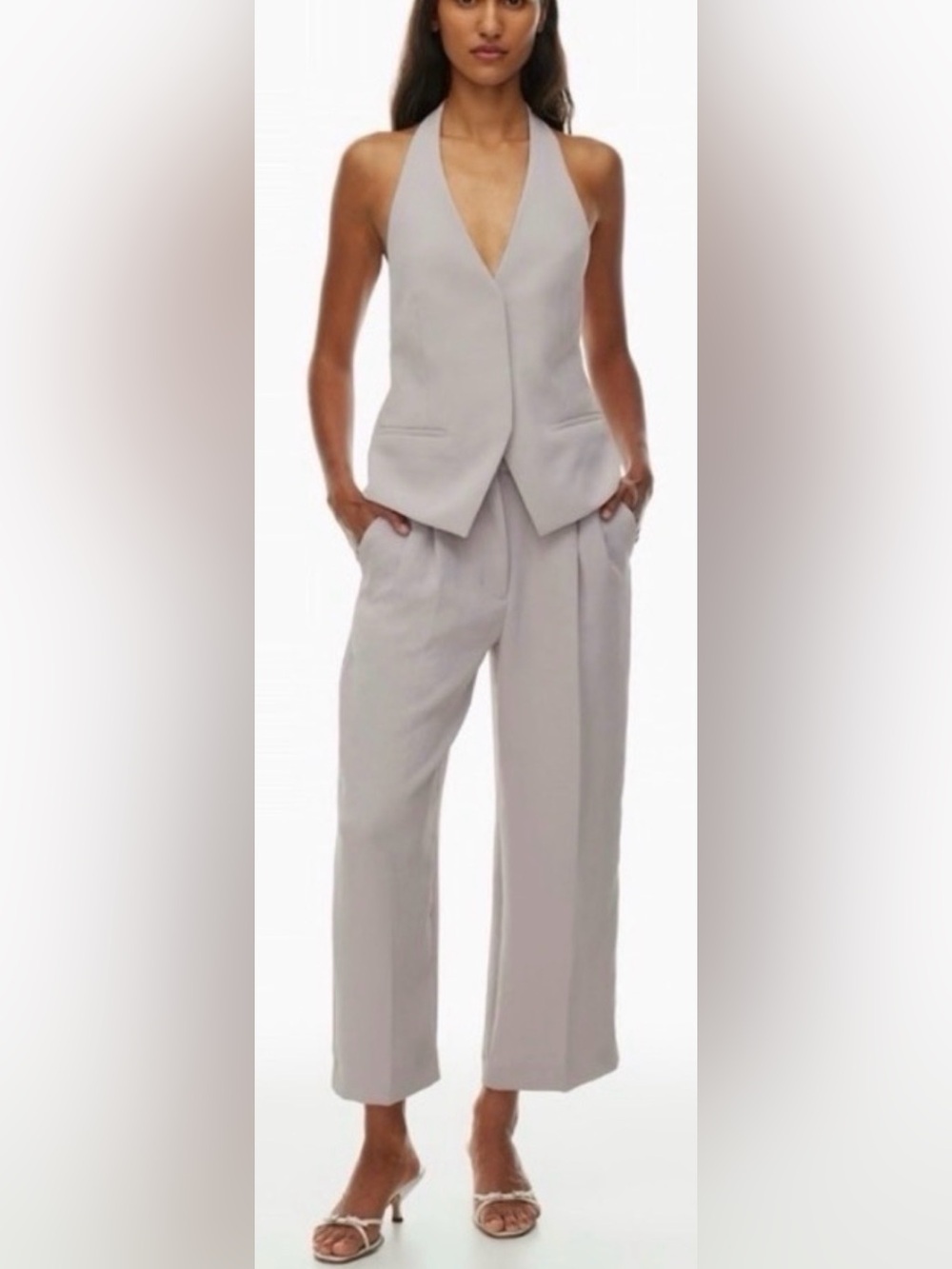 Wilfred Aritzia Effortless Cropped Pleated Pants Beige Taupe Size 2
